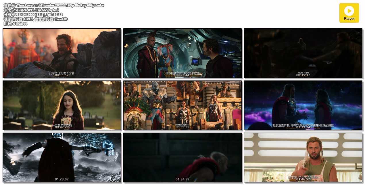 雷神4：爱与雷霆(2022) 4K60帧 【MKV 英语中字】【25GB】【119分钟】